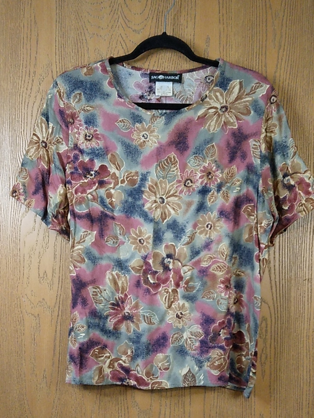 Sag Harbor 90s Multicolor Floral Short Sleeve Top Pink Sage Green